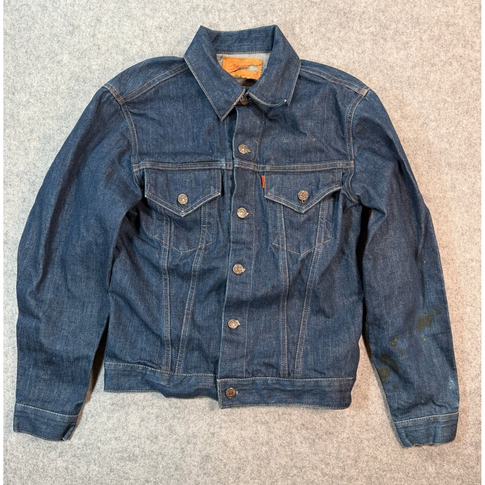 Vintage Levis 70505-0217 Orange Tab Denim Trucker Jacket Indigo Blue Size 36 - Picture 1 of 9
